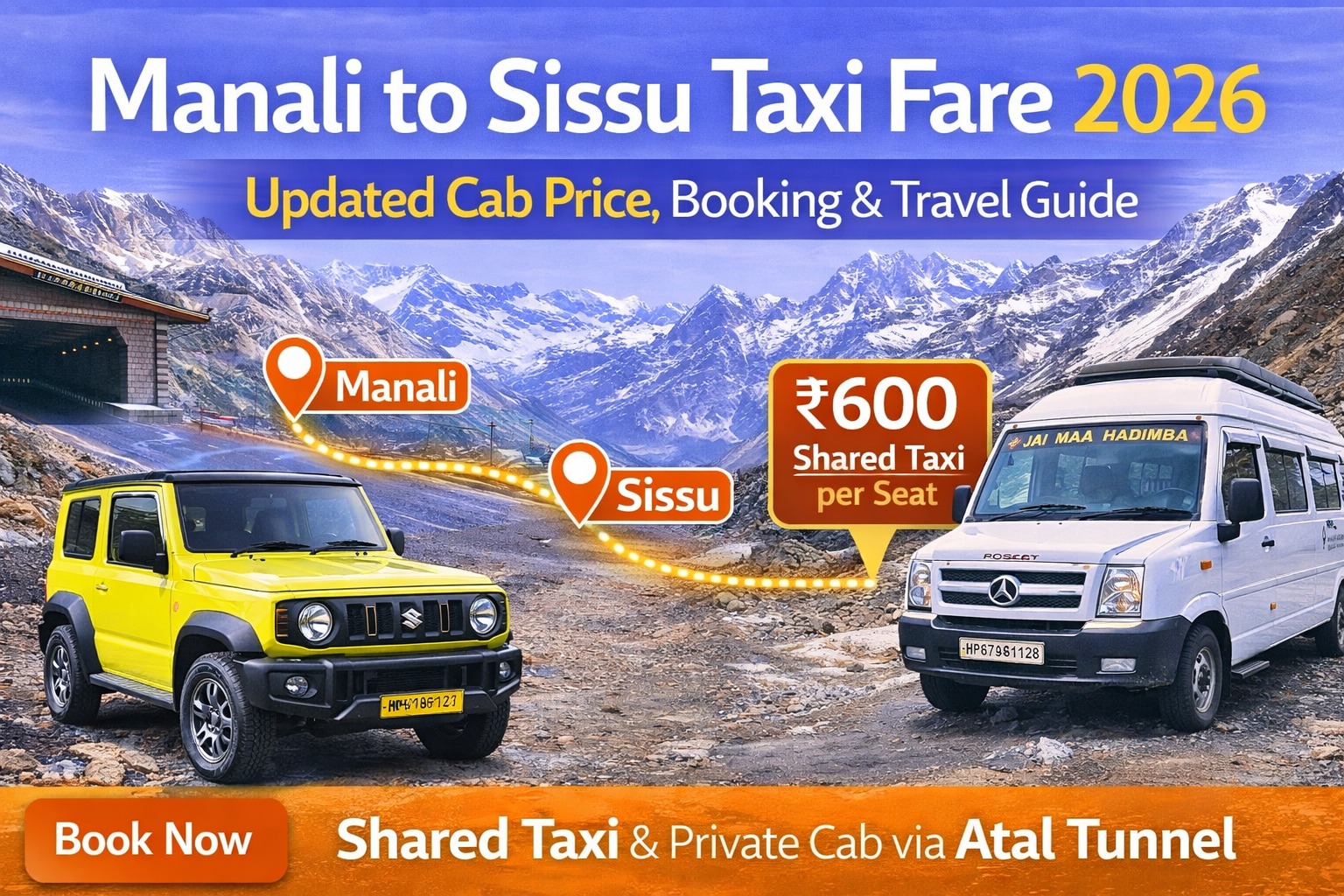 Manali to Sissu taxi fare via Atal Tunnel